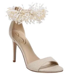 Sam Edelman Heeled Stiletto Sandal 8.5 Ankle Strap Beaded Wedding Cream Gillie